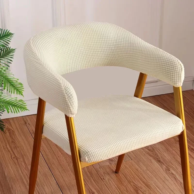 Curved Chair Cover Solid Color Hollow Back Arc Armchair Covers Cafes Dining Protective Room Kitchen Office