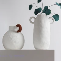 handmade white ceramic vase handle retro continental scrough rough surface floral hollow flower vase ceramic crafts ornaments