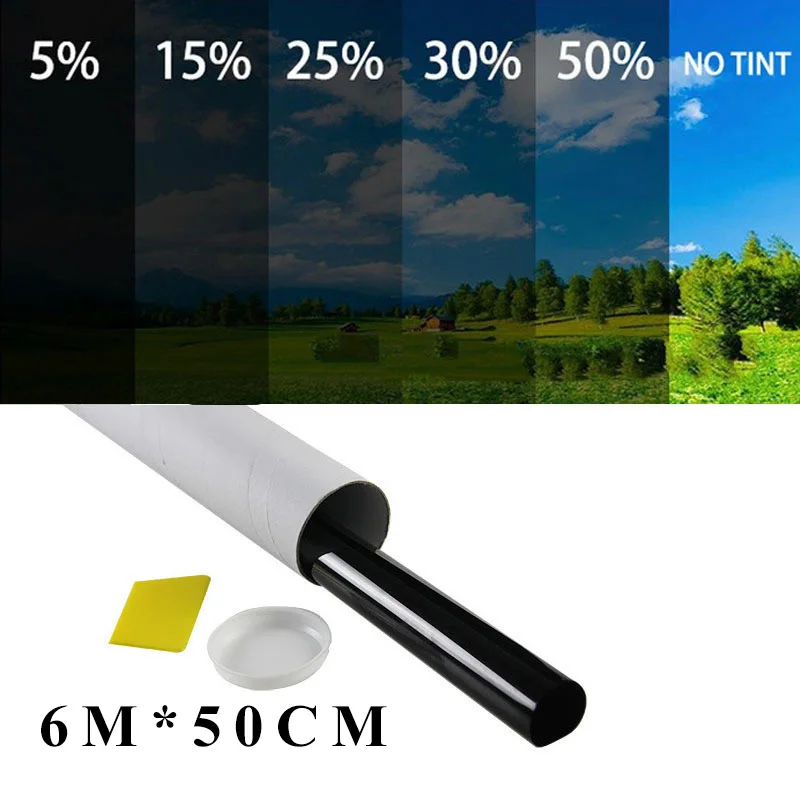 

1 Roll 50cm X 6m 1/5/15/25/35 Percent VLT Window Tint Film Glass Sticker Sun Shade Film for Car UV Protector foils Sticker Films