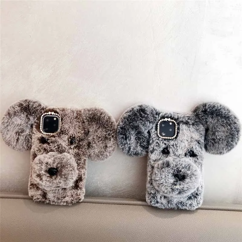 3D Пушистый Тёплый Чехол С Собачкой Для iPhone 13 Pro 12 mini 11 Max X XS XR 7 8 Plus SE 2 Мягкий Коврик