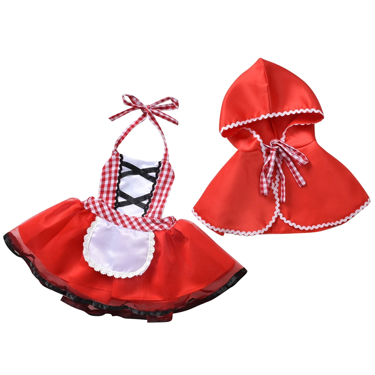 

Newborn Toddler Baby Girls Halter Romper Dress Red Cloak Little Red Hood Outfits Party Cosplay Costume,70