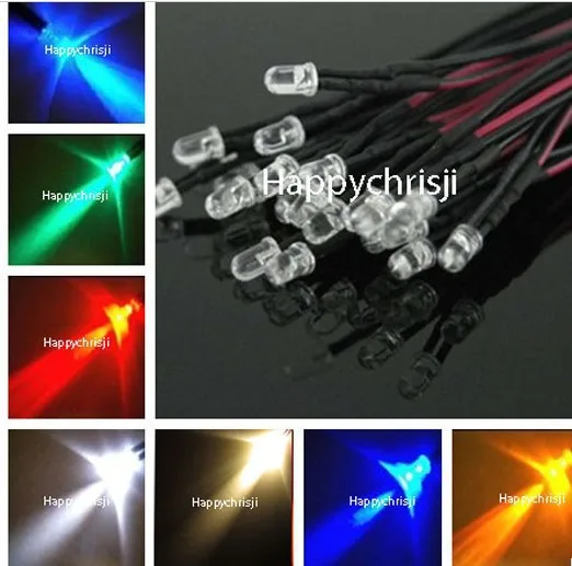 

100 шт. 10 мм фотолампа белый теплый красный синий зеленый желтый УФ розовый 20 см 12 В Бесплатная доставка