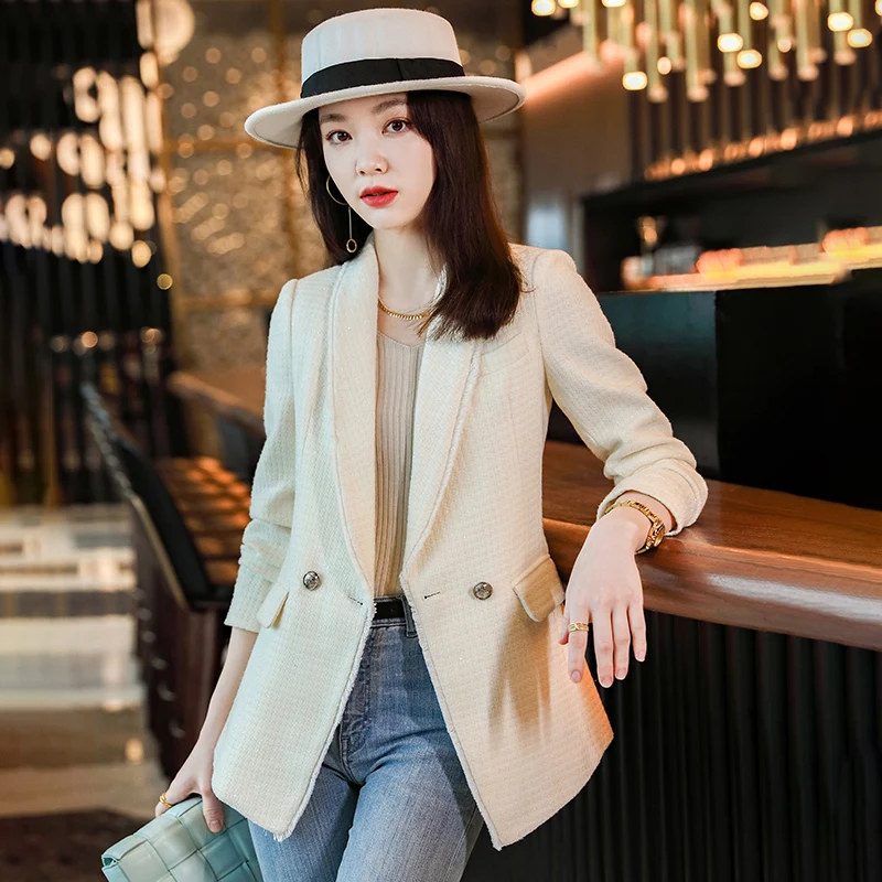 Spot wholesale black hooded suit coat (female) autumn 2022 new small Korean loose casual double breasted suit trendy top