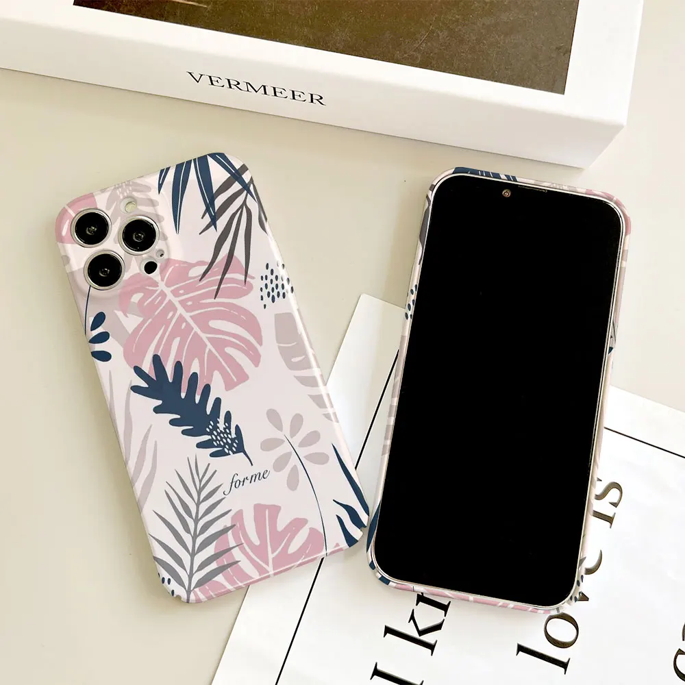Phone Case For Apple iPhone 14 13 12 11 Pro Mini XS X Max XR SE 8 7 6S 6 Plus Full Printed Hard Film Case Morandi Color Flower