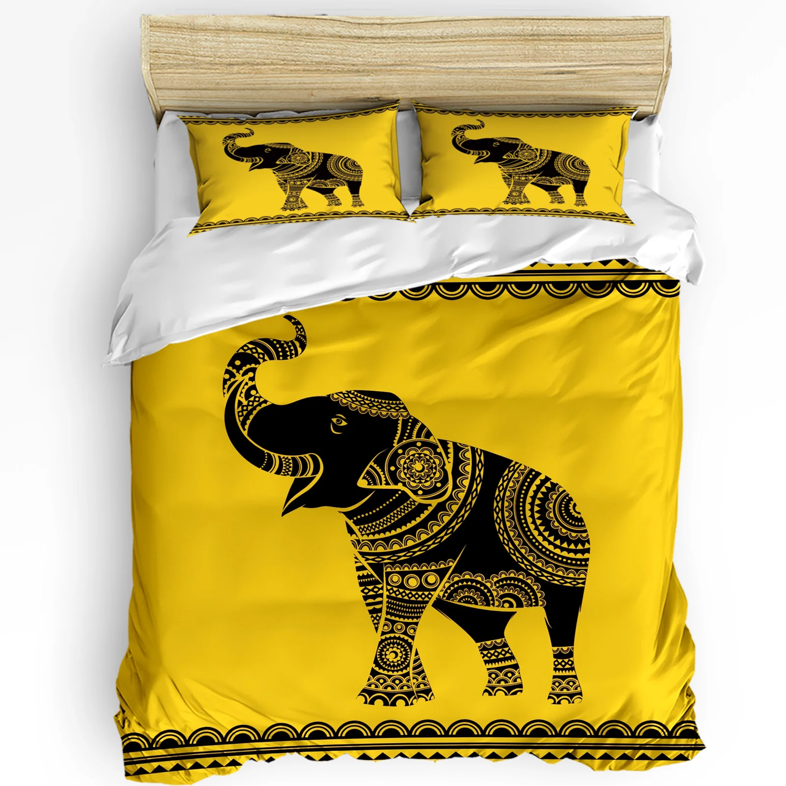 

Elephant Art Indian Bobo Style 3pcs Bedding Set For Bedroom Double Bed Home Textile Duvet Cover Quilt Cover Pillowcase