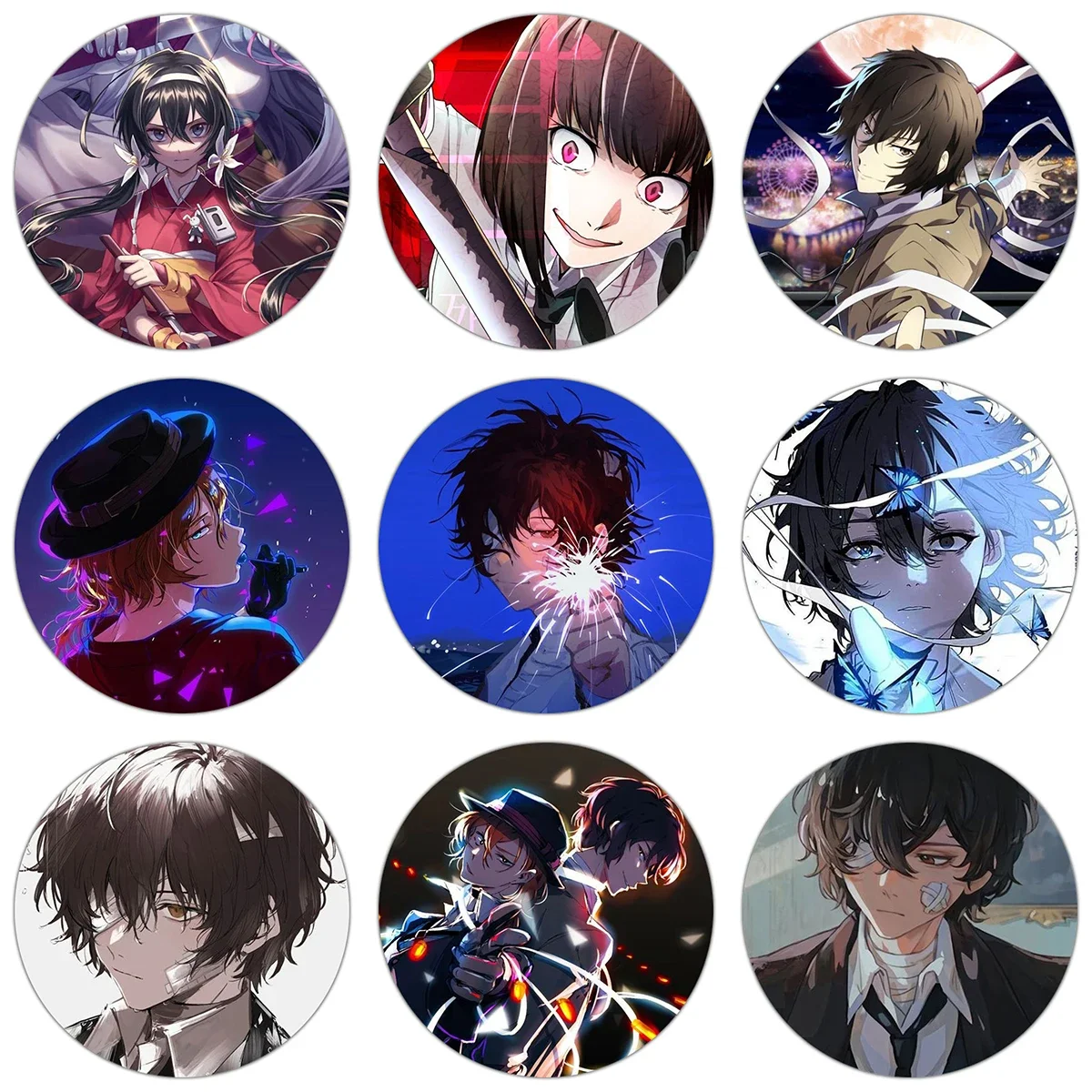 

Anime Bungo Stray Dogs Badges Dazai Osamu Nakajima Atsushi Ryunosuke Akutagawa Figures Brooches Pins Anime Fans Collections Kids