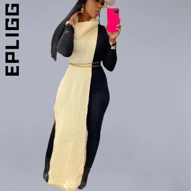 

Женское трикотажное платье-свитер без рукавов, с разрезом сбоку