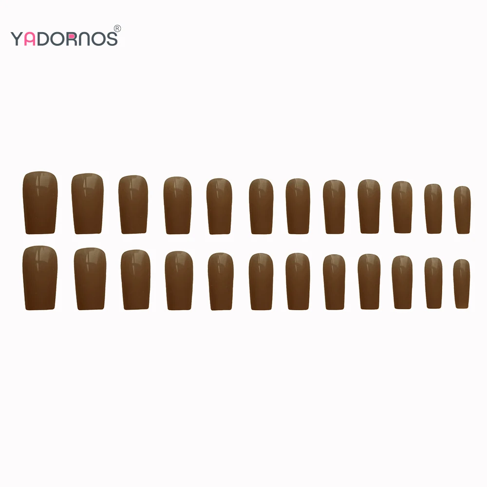 24 шт. длинные накладные ногти в виде гроба кофейный цвет квадратная головка пресс