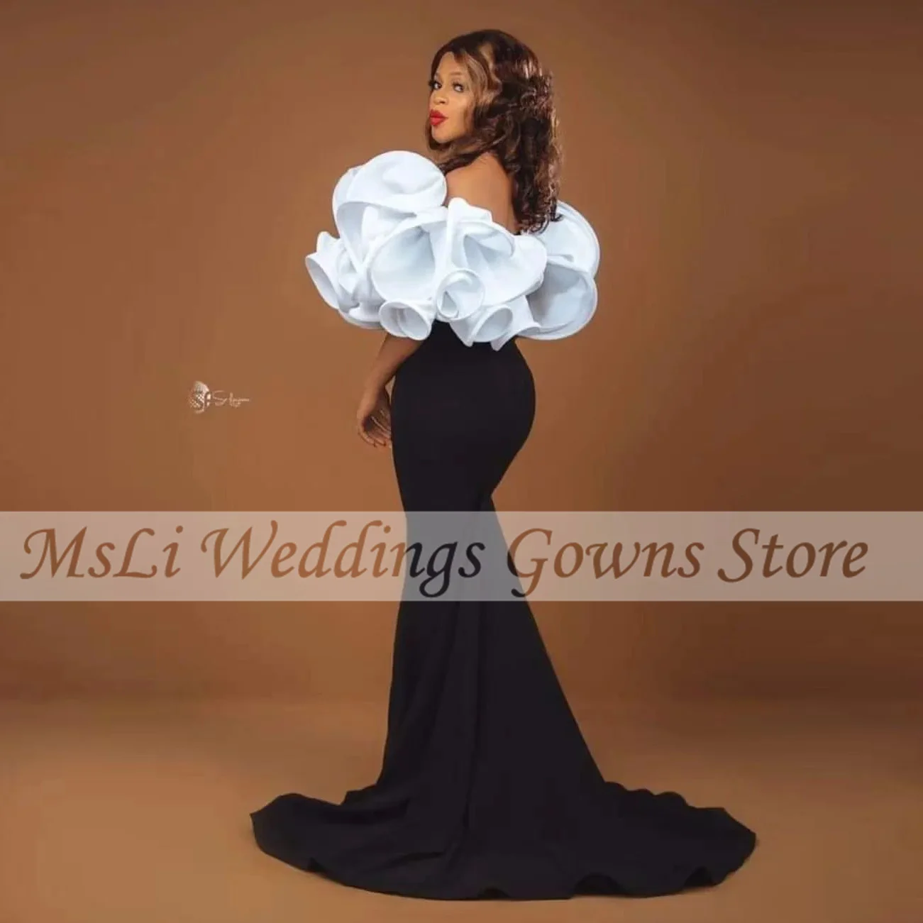 

African Elegant Strapless Evening Dress For Black Girls White Ruffles Mermaid Prom Dresses Vestidos De Noche Custom Made