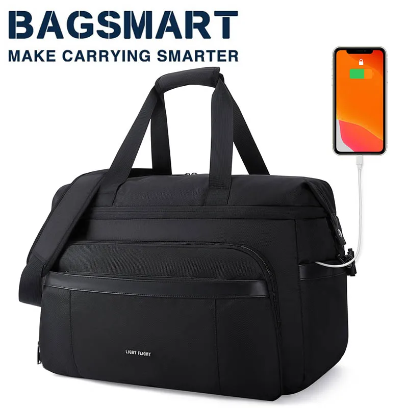 

BAGSNART 55L Расширяемые дорожные сумки с отделением для обуви Мужские сумки для переноски Weekender с отверстием для зарядки через USB