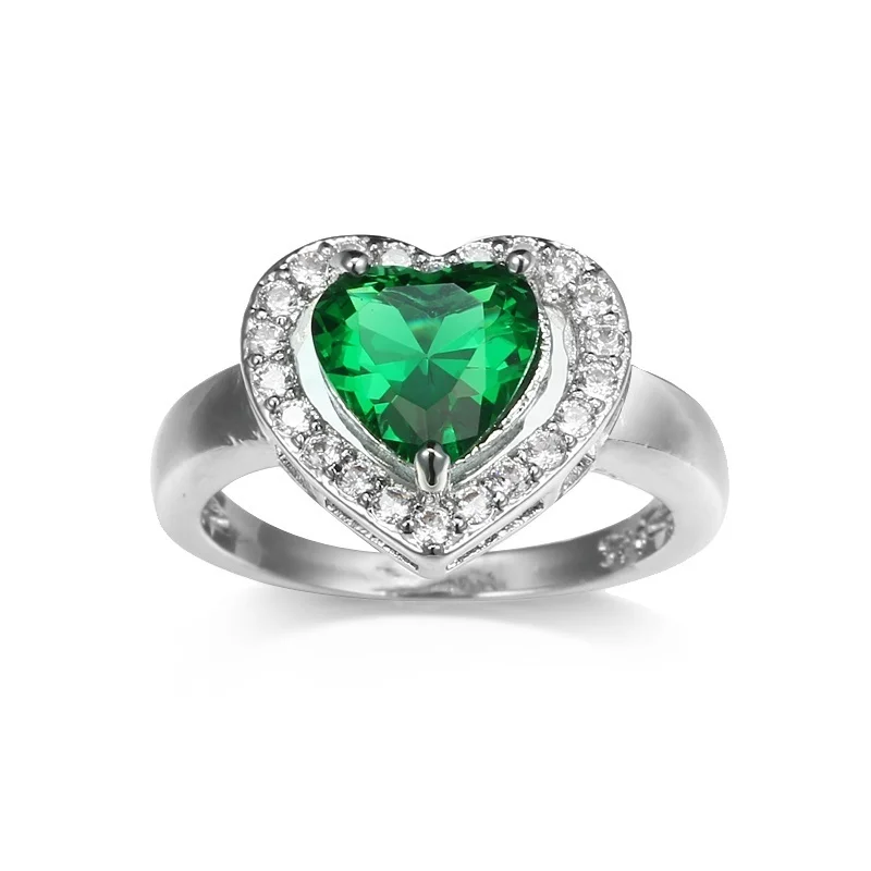 

ANGLANG Luxury Women Heart Shape Engagement Rings AAAAA Green Cubic Zirconia Proposal Rings for Girlfriend Fine Anniversary Gift
