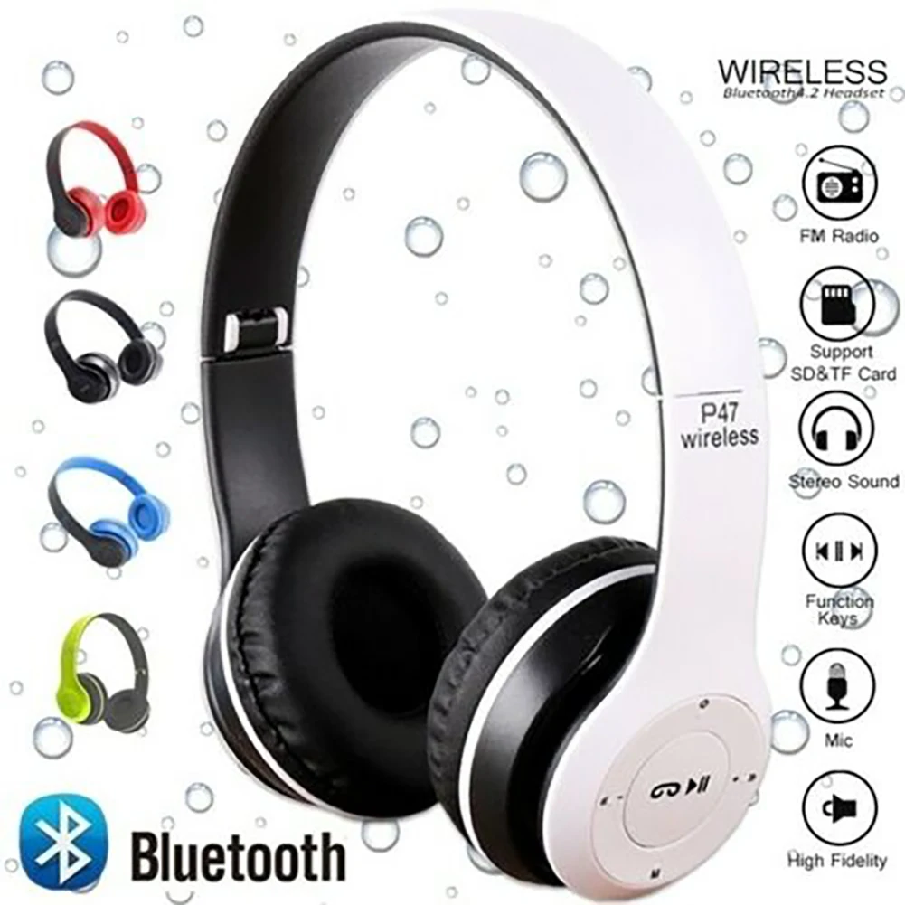 

P47 Bluetooth-Compatible Headsets HIFI Stereo Foldable Wireless Headphones For Xiaomi Sumsung iPhone With Mic Support SD Card