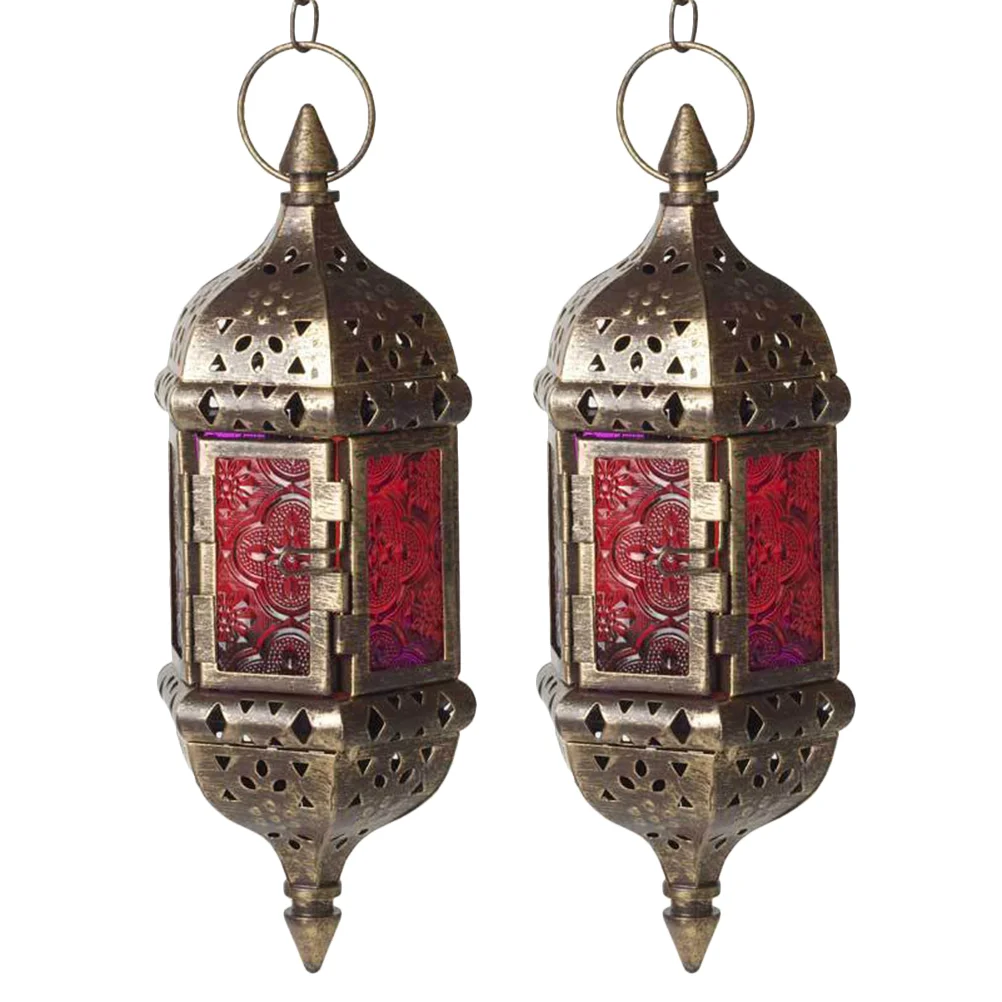 

Hanging Lantern Moroccan Holder Hollow Vintage Metal Holder Lantern European Style Wall Decor for Home Patio Garden (, Without )
