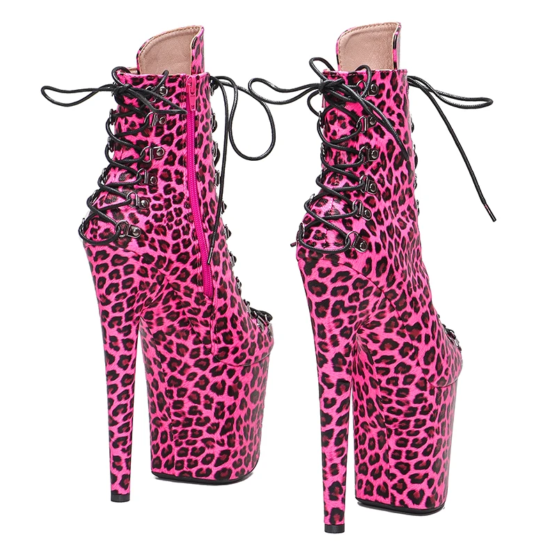 Leecabe Leopard PU upper 20CM /8inch  high heel exotic platform Pole Dance boots