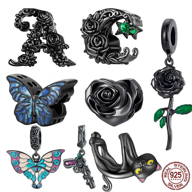WOSTU стерлингового серебра 925 Черный лебедь бабочка Kitty бусины кошка Diablo серии
