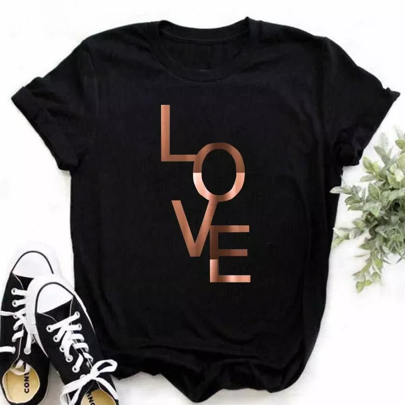 

2022NEW T-shirts Women 90s Clothing Casual Ladies Cute Geometry Love Printing Fashion Clothes Graphic Tshirt Top Lady Female Tee