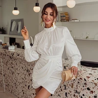 solid color sexy pleated cinched short dress autumn 2022 womens clothing ins style casual simple banquet dress