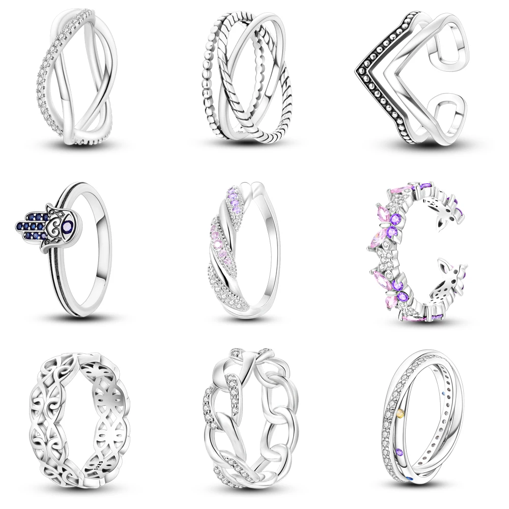 

Новинка 100%, женские кольца из настоящего серебра 925 пробы, оригинальные открытые кольца с двойной бабочкой и кристаллами, украшения