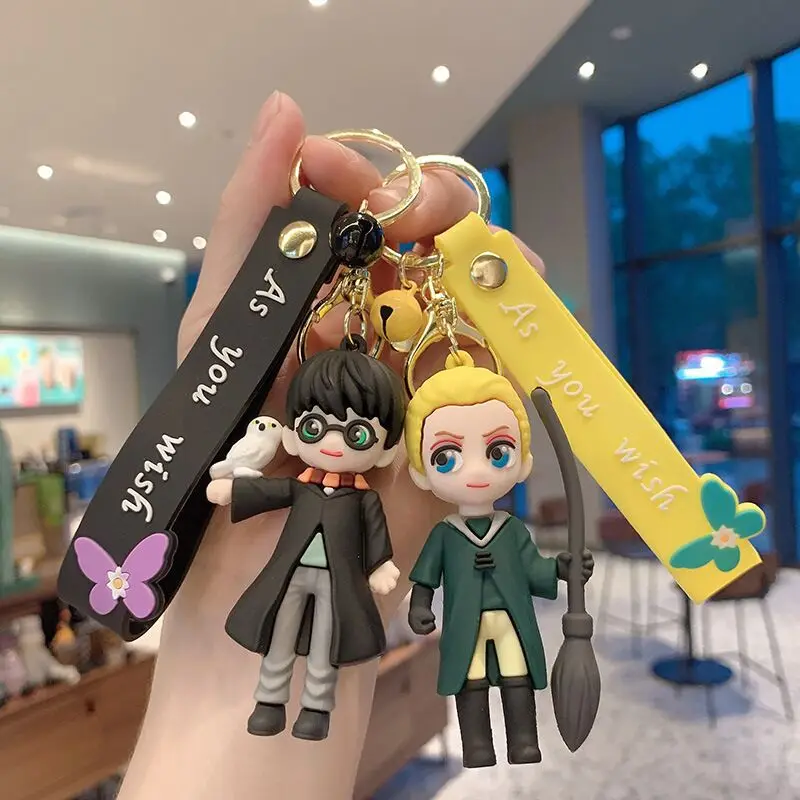 

Newest Harried Figure PVC Keychains Potters Ron Voldemort Dobby Malfoy Hagrid Hermione Keyring PVC Keychain Toys