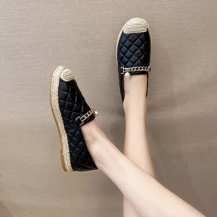 Spring Women Loafers 2023 New Fashion Round Toe Chain Flat Casual Shoes for Ladies Fishermen Shoes Comfortable Woman Shoes