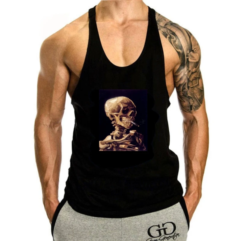 

Vincent Van Gogh Skull Smoking Famous Impressionist Art tank top men O-neck Fashion Casual High Quality Print tank top men