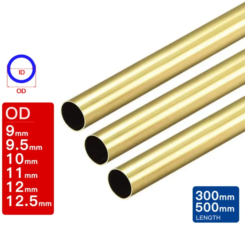 

2pcs Brass pipe outer diameter 9mm 9.5 10mm 11mm 12mm 12.5mm length 300 500mm Hollow straight round Thin Brass tube piping