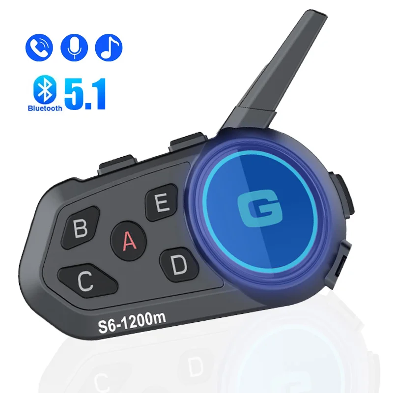

Motorcycle Bluetooth Headset 6 Riders Intercom Bluetooth 5.1 Helmet Communication System for Motorcycling Skiing and Climbing