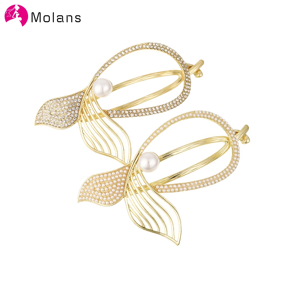 

Molans New Metal Pearl Hair Clips Rhinestones One-word Hairclips Solid Geometry Hairpins Horsetail Clip Girls Hair Accessories