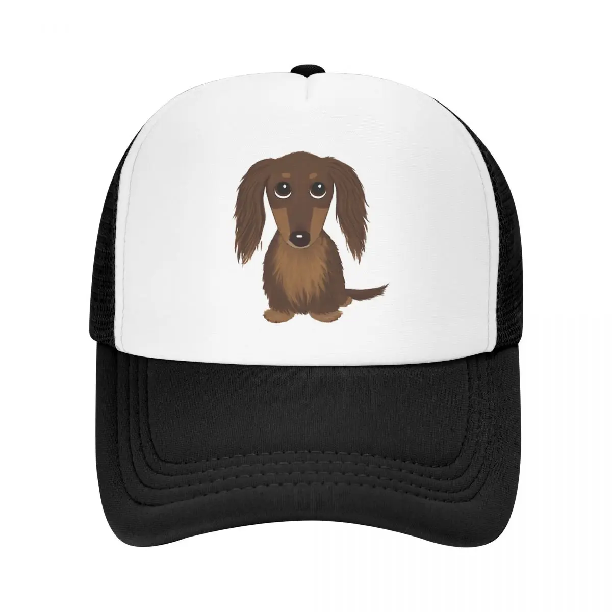 Longhaired Chocolate Brown Dachshund Cartoon Dog Cap Mesh Baseball Caps Adjustable Hat Hip Hop Summer Unisex Hats