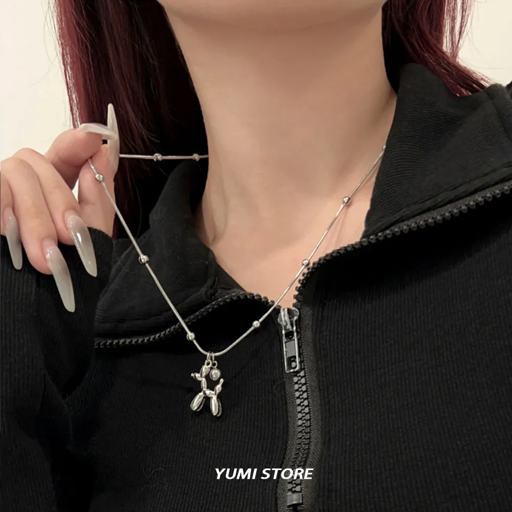 Ожерелье с шариками и собаками женское Трендовое колье из титановой стали в