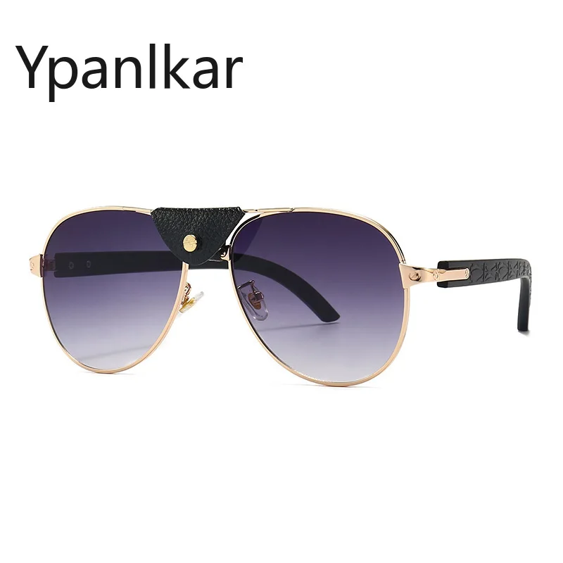 

New High Quality Brand Designer Women Men Pilot Sunglasses Oversized Frame Leather Sun Glasses Hip Hop Male Female Shades UV400