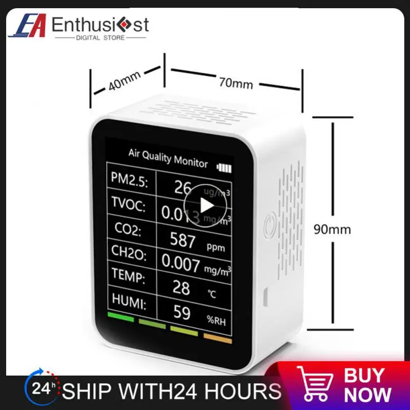 

6 In 1 Intelligent Pm2.5 Tvoc Co2 Ch2o Temperature Humidity Detector Pm2.5 Tvoc Co2 Ch2o Smart Remote Monitor Analyzer Detector