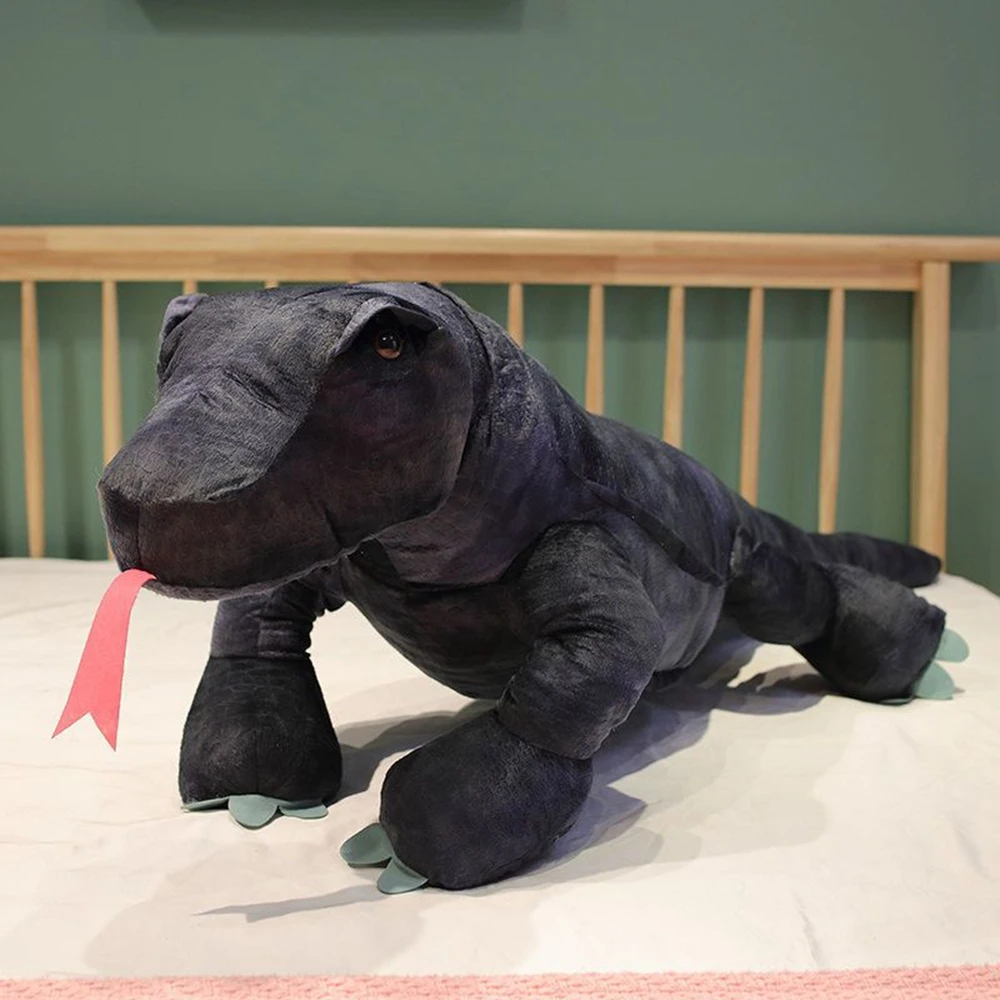 

Dark Komodo Dragon Plush Toy Realistic Spooky Black Tongue-Sticking Reptile Lizard Animal Doll For Friend's Birthday Party Gift