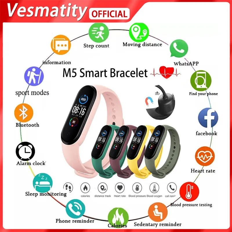 

For Apple Xiaomi Huawei M5 Smart Watch Heart Rate Monitor Waterproof Kids Sports