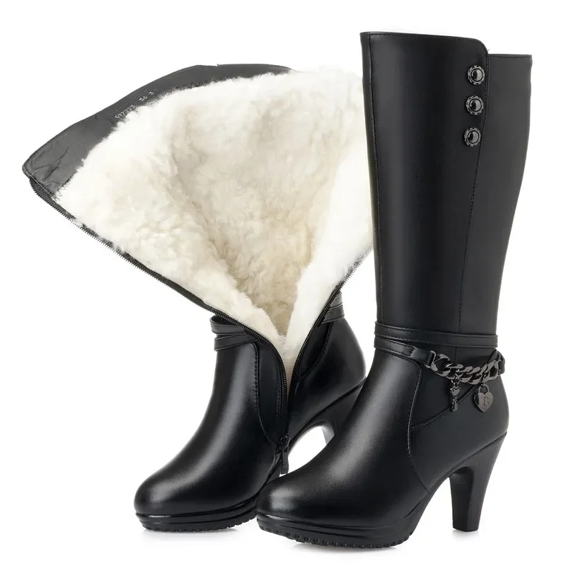 

Женские зимние ботинки, женские ботинки на высоком каблуке, мотоциклетные ботинки из натуральной кожи, теплые зимние ботинки на толстой шерсти, ботинки для верховой езды
