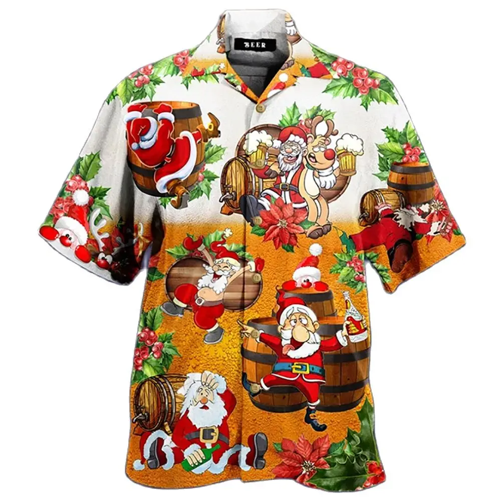

Men's Christmas Santa Claus Casual One Button Hawaii Shirts 3D Printed Summer New Short Sleeve Beach Shirts Tops Clothing 5XL
