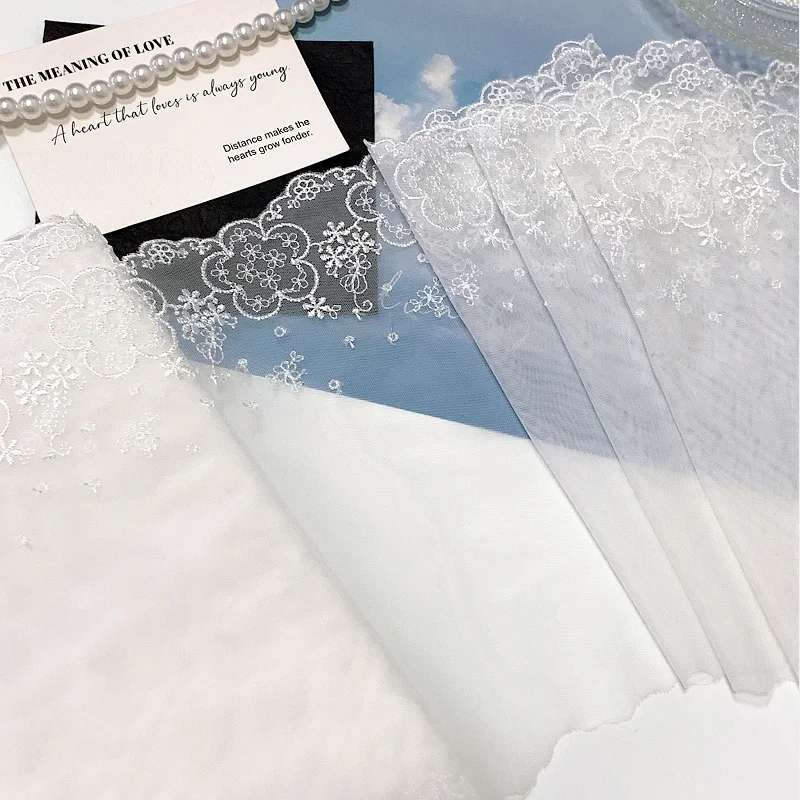 

26 ярдов, белая Тюлевая вышитая Цветочная кружевная ткань для бахромы, отделка, свадебные платья, шторы, декоративные принадлежности для шитья, 20 см