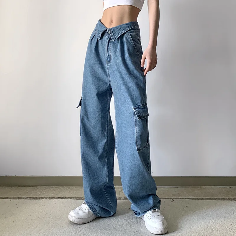 

High Waist Jeans Women Baggy Jeans 2022 New Fashion Straight Leg Pants Y2k Denim Trousers Vintage Loose Blue Washed Mom Jeans