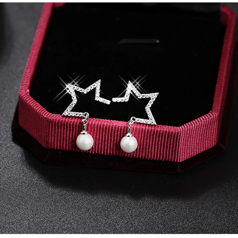 

Shiny Star Eearrings Jewelry Rhinestone Zircon Imitation pearl Pendant Drop Earring For Women Girls Lady Female Birthday Gift