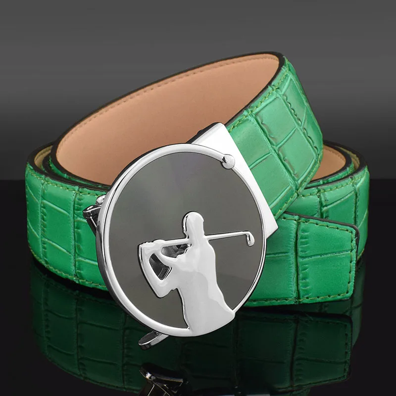 Green New Men's Golf Sports Belt Automatic Buckle Golf Accessories Fashion Designer Belts Metal Cross Pattern Leisure Waist