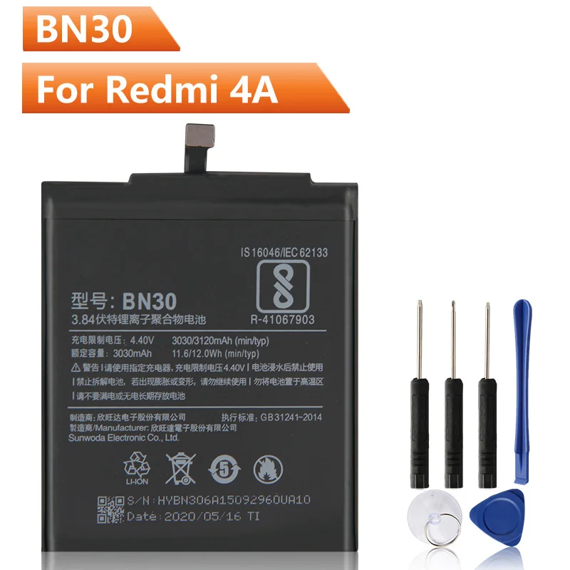 Replacement Phone Battery BN30 For Xiaomi Redmi 4A Redmi4A Mi4A M4A 3120mAh+Tools Kits