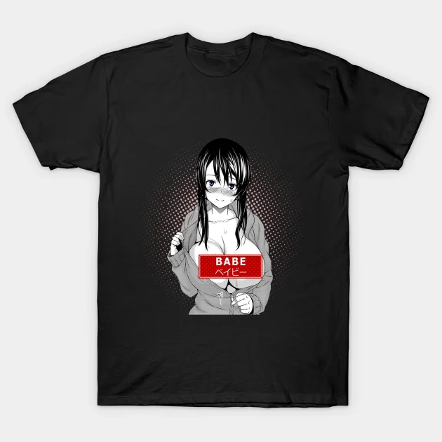 

2021 Men/Women's Summer Black Street Fashion Hip Hop Waifu Material Anime Senpai Girl Hentai Babe T-shirt Cotton Tees Tops
