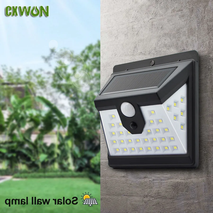 Solar Wall Lights with Motion Sensor Smart Solar Panel Charging LED Lamp 3 Mode Securtiy Lighting Fence Lights Outdoor Garden