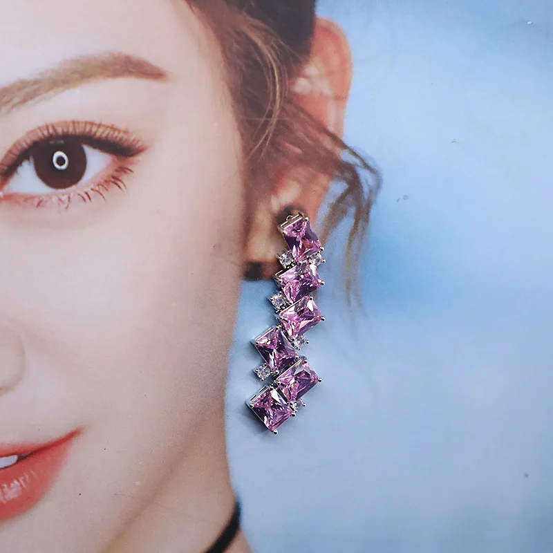 Сцепляющиеся Комбинированные Серьги с микро-инкрустацией из циркония