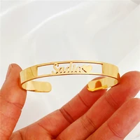 customized name bracelet personalized custom charm gold silver color bangles for women stainless steel chrismas jewelry gift