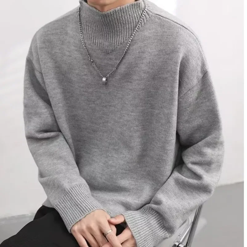 Простой флисовый свитер с воротником-черепахой для мужчин осень-зима свободный