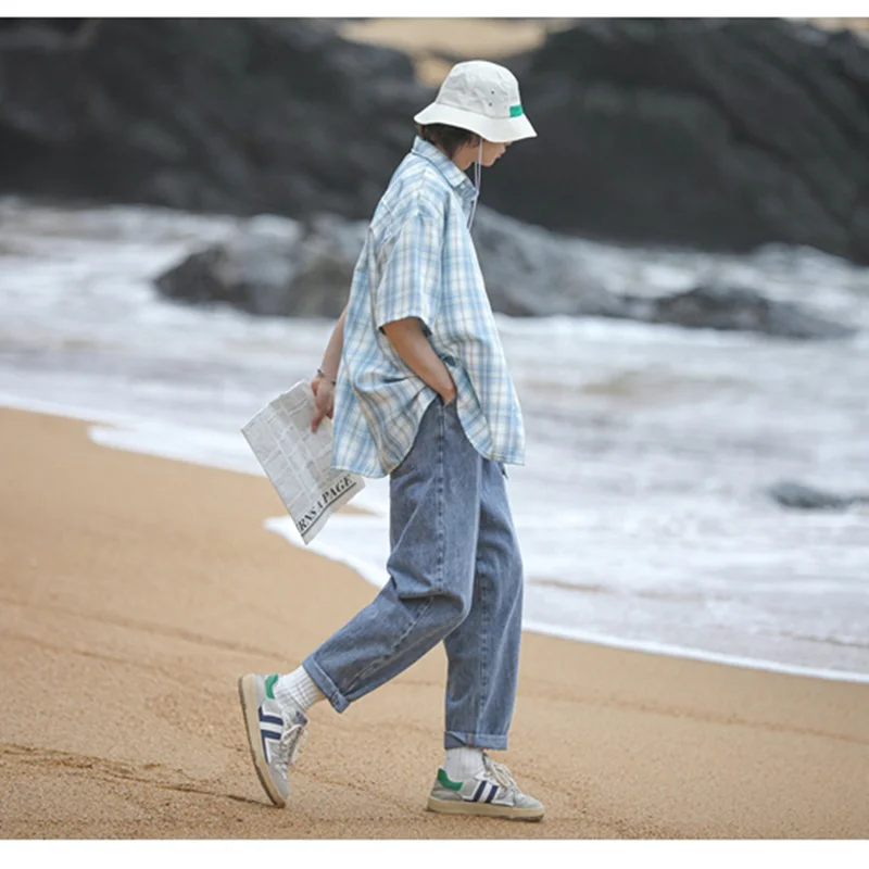 Men's Wear 2022 Autumn New Straight Loose Cylinder Jeans Vintage Comfortable Blue Temperament Nine Points Harun Trousers Female