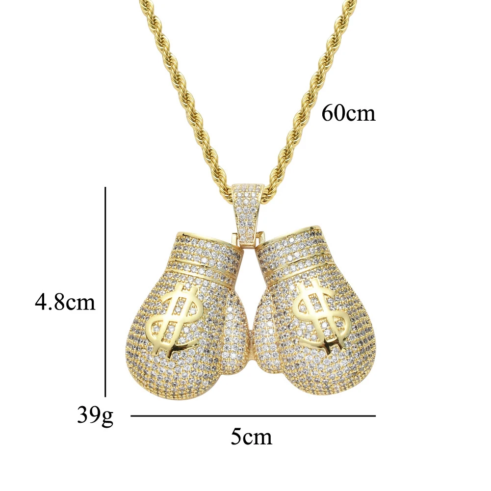 TOPGRILLZ New Double Fight Boxing Gloves Pendant Necklace High Quality Copper Iced Out CZ Hip Hop Punk Jewelry For Wholesale