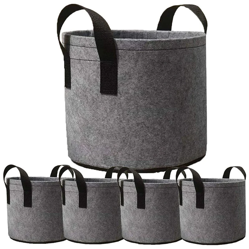 

New 5-Pack 7 Gallon Grow Bags Heavy Duty Thickened Fabric Planting Pots With Strap Handles For Potato/Plant Growing (Grey)