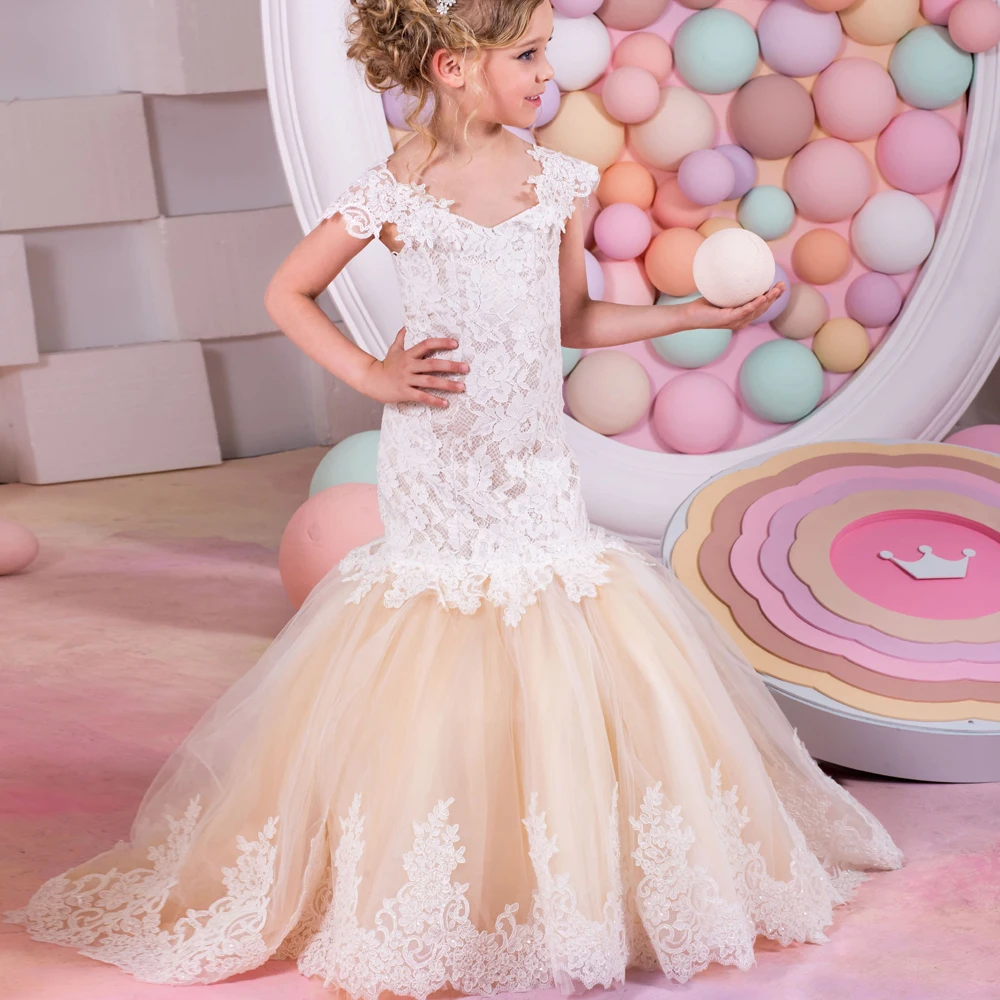 Кружевное платье с юбкой-годе для девочки Цветочное свадебной вечеринки